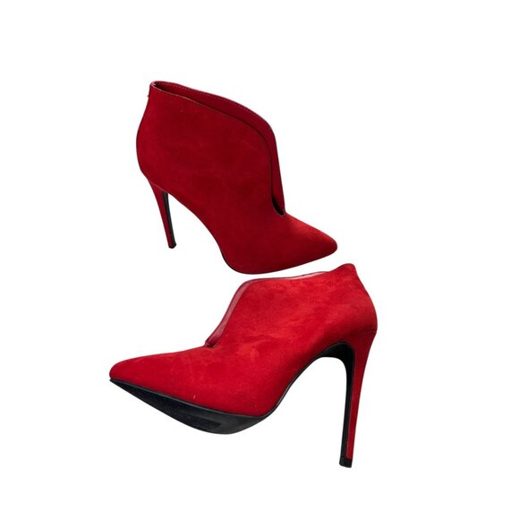 Just Fab Red Stiletto Heel Ankle Bootie Women's Sz 7 Cut Slit Front Pointed Toe - Picture 13 of 15